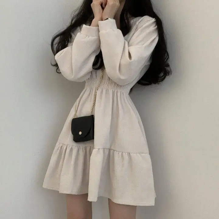 Black Square Collar Slim Pleated Dress for Girls — feature 19