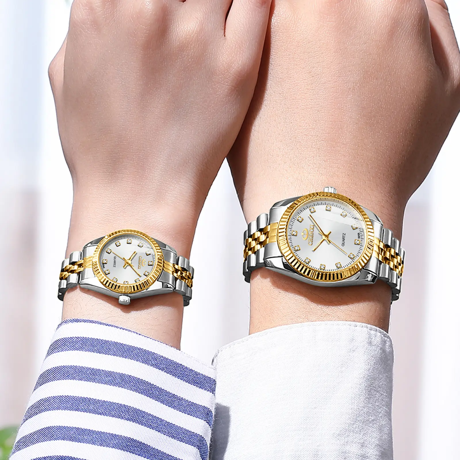Chenxi Gold & Silver Couple Watches Rhinestone Dial - Image 9
