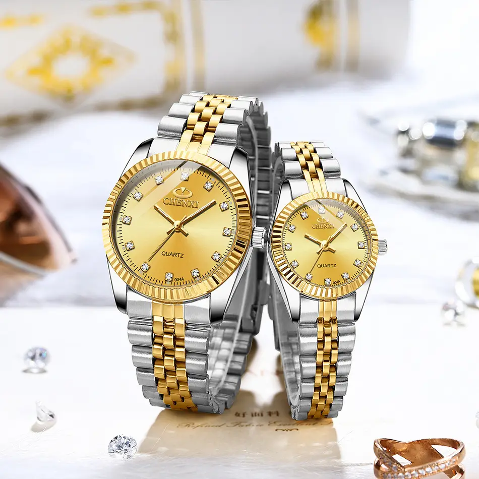 Chenxi Gold & Silver Couple Watches Rhinestone Dial — feature 11