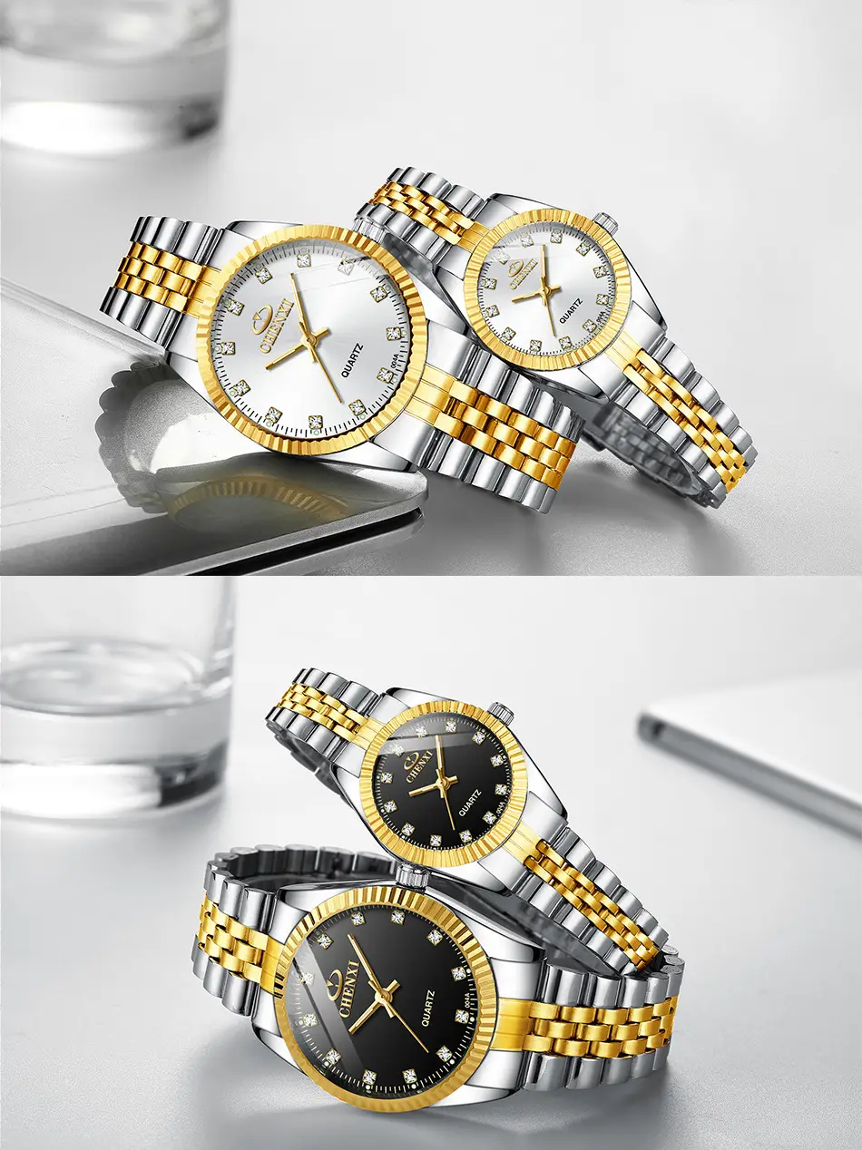 Chenxi Gold & Silver Couple Watches Rhinestone Dial — feature 12