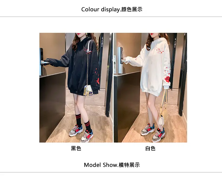 Women Hooded Sweatshirt Black Red Rose White Crane Medium — feature 6