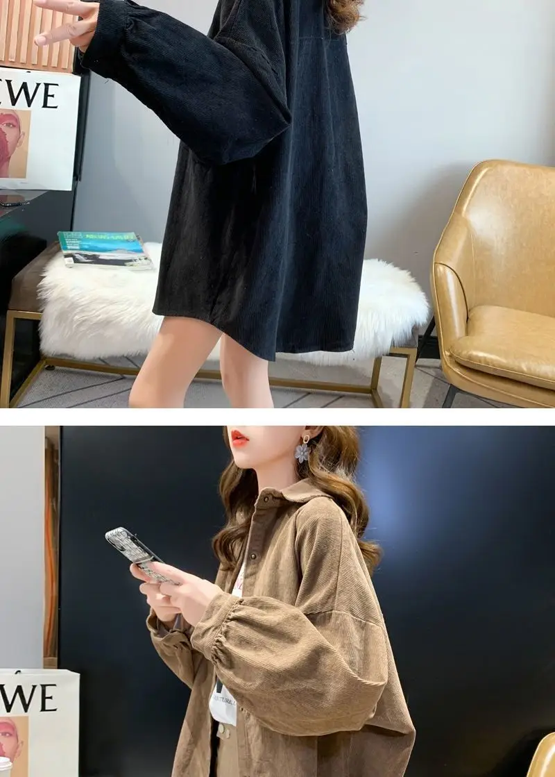 Long Sleeve Corduroy Shirt Women Purple Loose Layered — feature 12