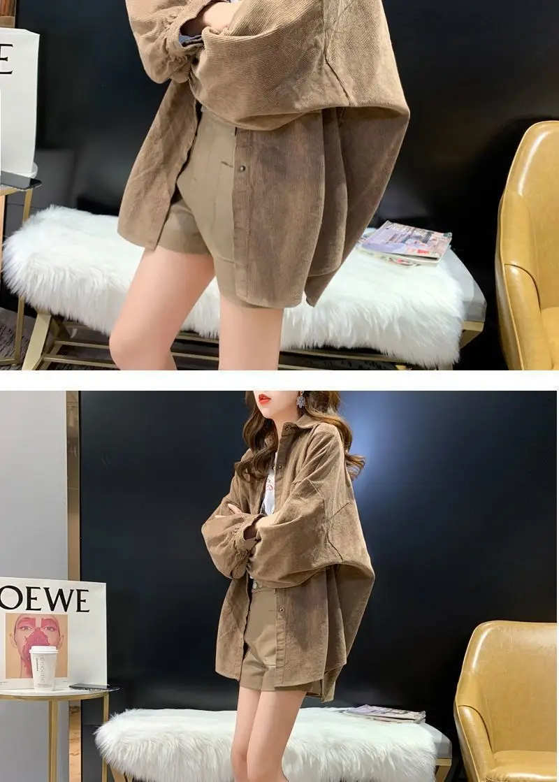 Long Sleeve Corduroy Shirt Women Purple Loose Layered — feature 14
