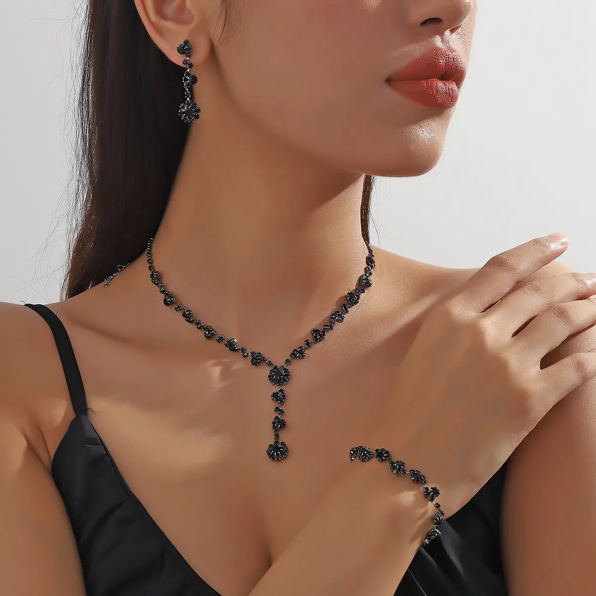 Black Black Diamond 3-Piece Jewelry Set for Women