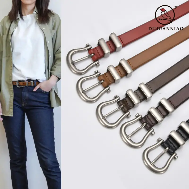 Women's Vintage Brown Gold Belt for Jeans Top Layer Plaster Bark - Image 11