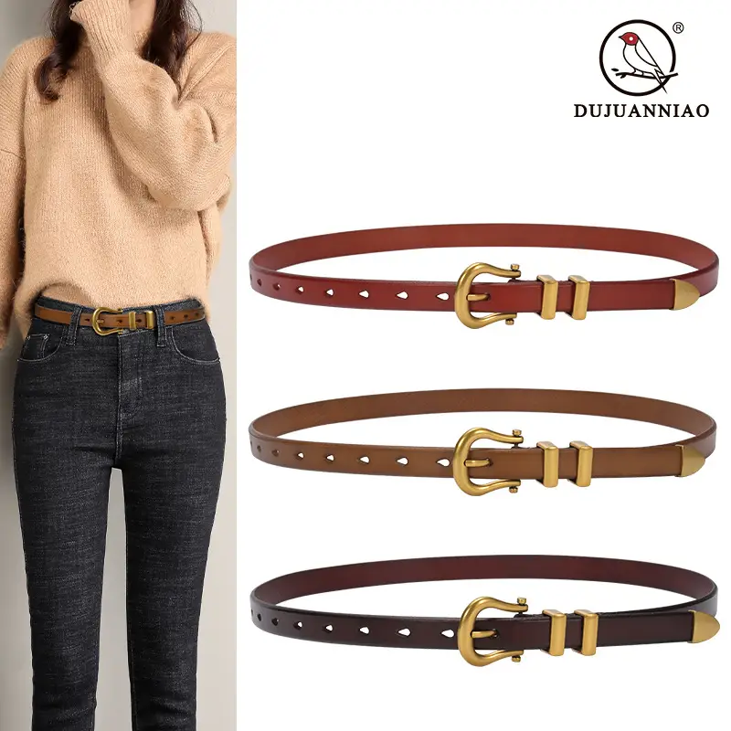Women's Vintage Brown Gold Belt for Jeans Top Layer Plaster Bark - Image 12