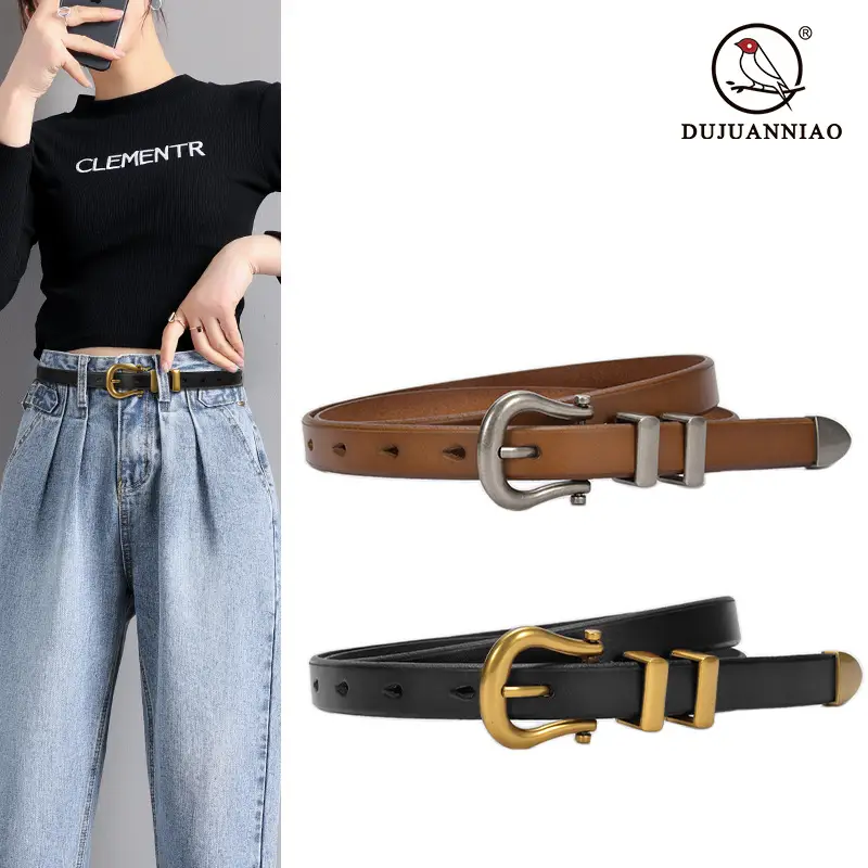 Women's Vintage Brown Gold Belt for Jeans Top Layer Plaster Bark - Image 13