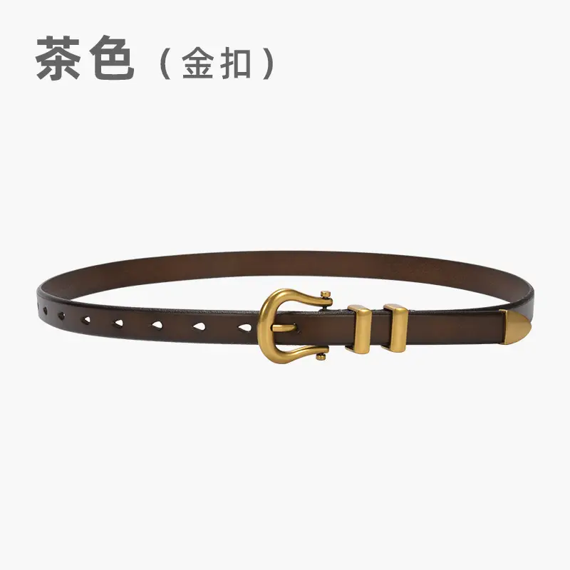 Women's Vintage Brown Gold Belt for Jeans Top Layer Plaster Bark