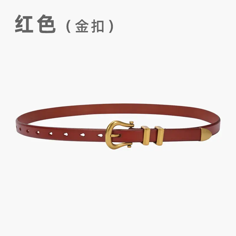 Women's Vintage Brown Gold Belt for Jeans Top Layer Plaster Bark - Image 3