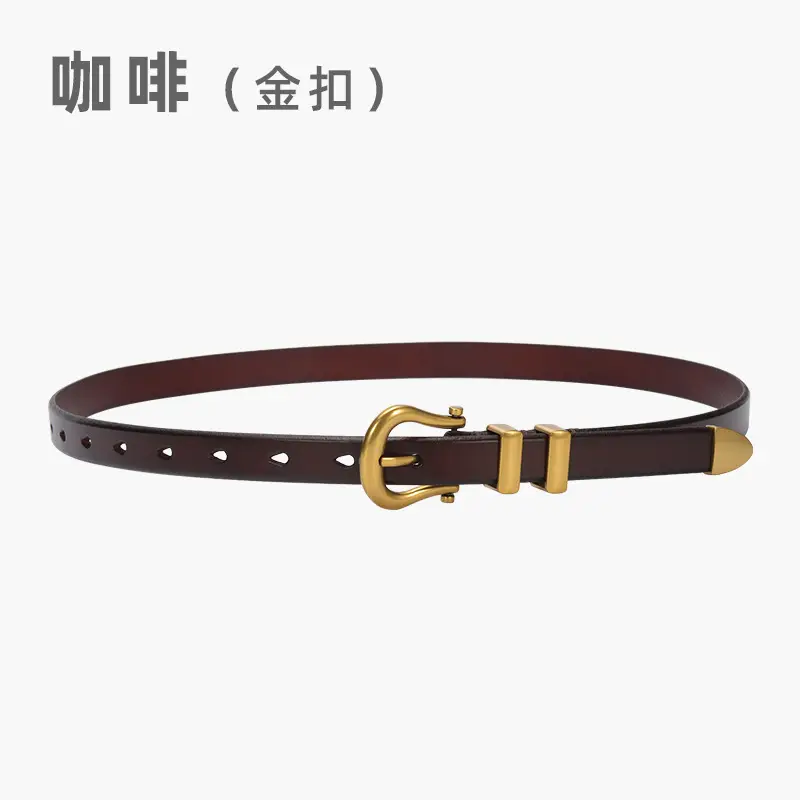 Women's Vintage Brown Gold Belt for Jeans Top Layer Plaster Bark - Image 4