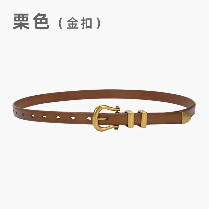 Women's Vintage Brown Gold Belt for Jeans Top Layer Plaster Bark - Image 5