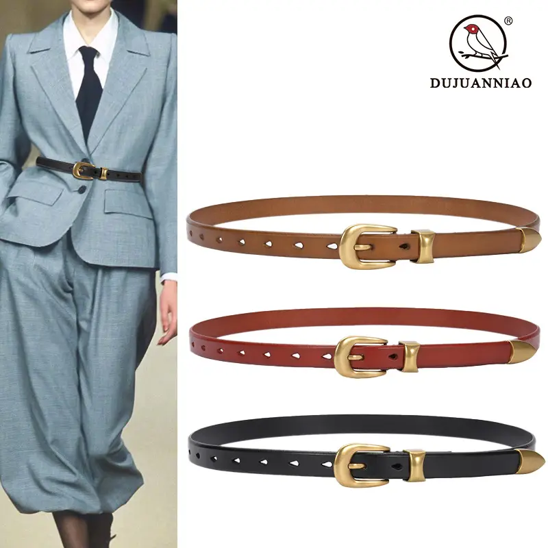 Women's Vintage Buckle Cowhide Belt Teal Gold - Image 7