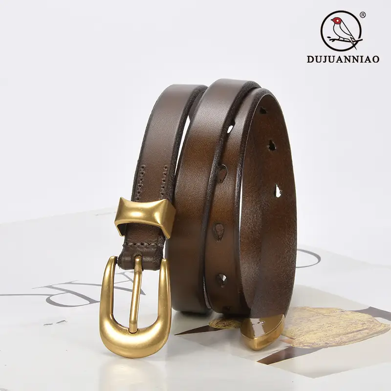 Women's Vintage Buckle Cowhide Belt Teal Gold - Image 9