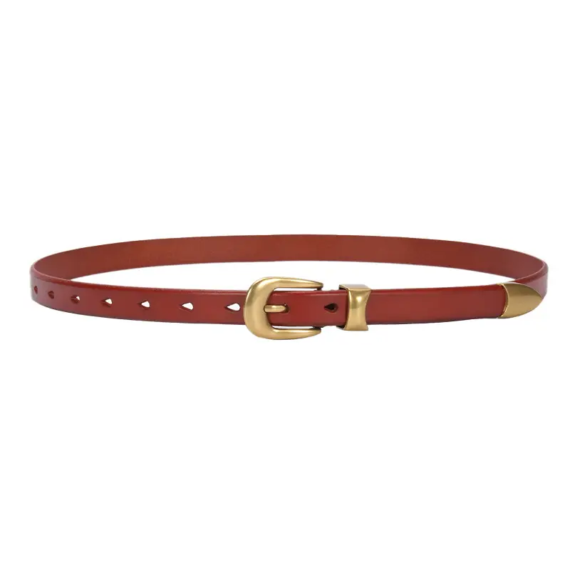 Women's Vintage Buckle Cowhide Belt Teal Gold - Image 10