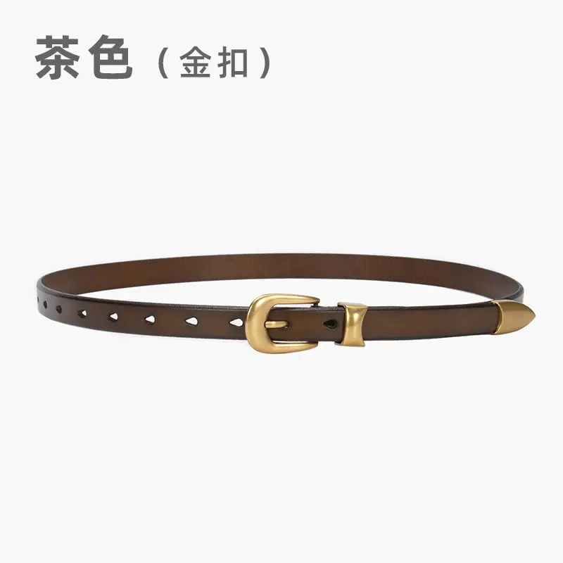 Women's Vintage Buckle Cowhide Belt Teal Gold