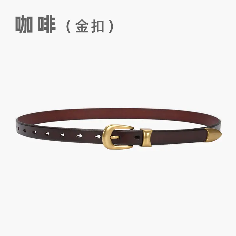 Women's Vintage Buckle Cowhide Belt Teal Gold - Image 4
