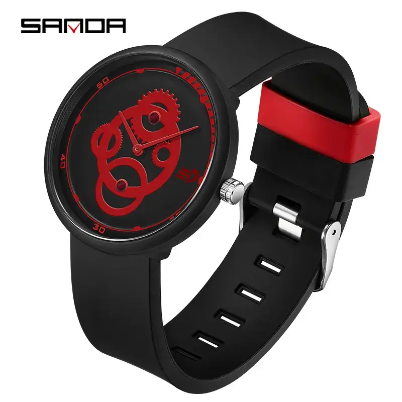 Sanda Men's Black Silicone Mechanical Watch with Gold Face - Image 7