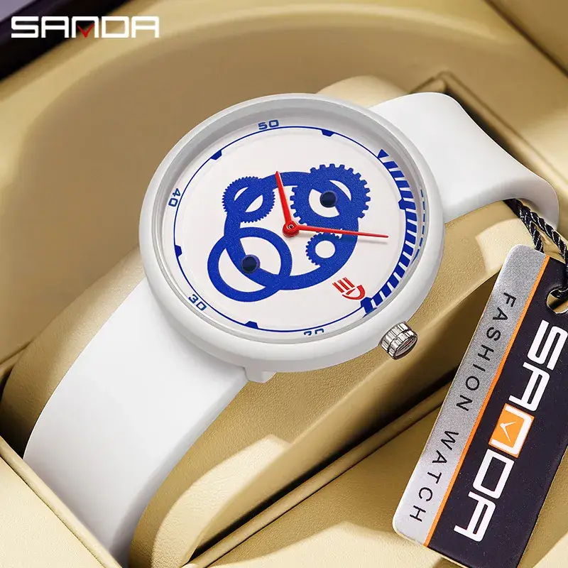 Sanda Men's Black Silicone Mechanical Watch with Gold Face - Image 8