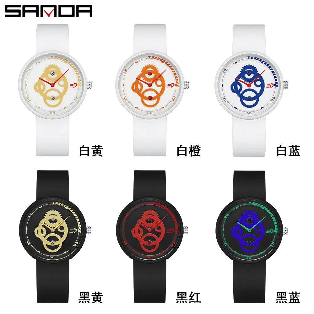 Sanda Men's Black Silicone Mechanical Watch with Gold Face - Image 10