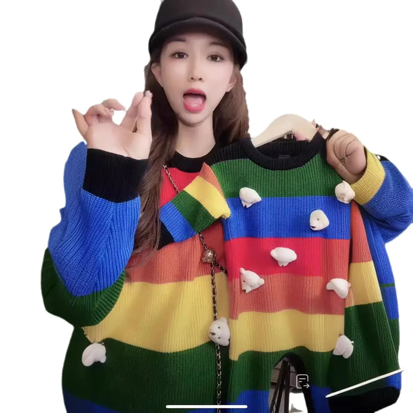 Korean Style Rainbow 3D Bear Sweater for Kids - Image 5