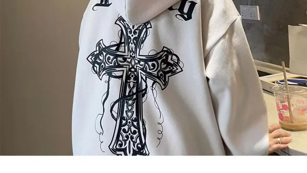 Men's Black Retro Cross Hooded Fleece Jacket Winter — feature 6