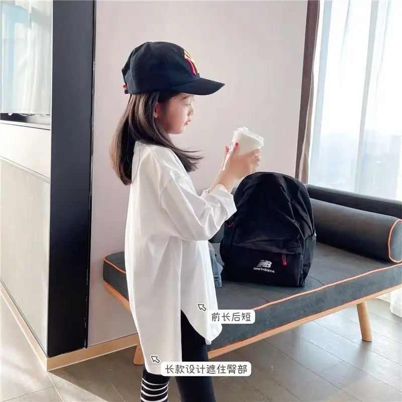 Girls White Long Sleeve T-Shirt Slit Bottom Autumn 2026 - Image 2
