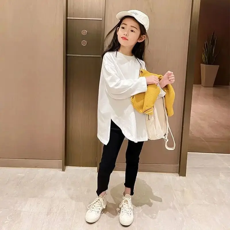 Girls White Long Sleeve T-Shirt Slit Bottom Autumn 2026 - Image 4