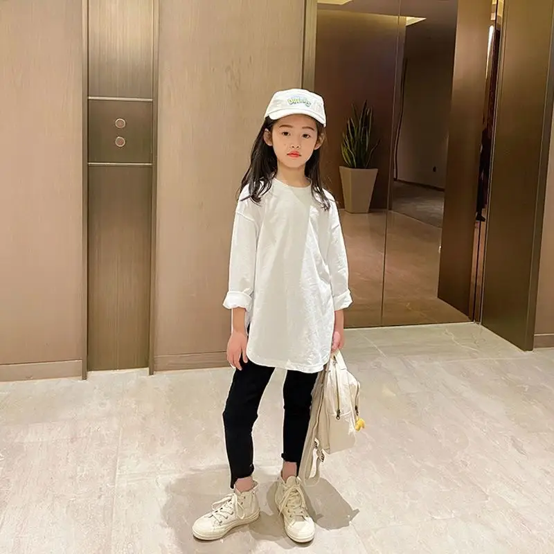 Girls White Long Sleeve T-Shirt Slit Bottom Autumn 2026 - Image 6
