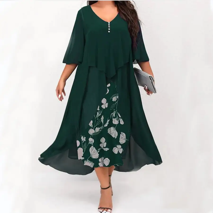 Women's Chiffon Embroidered Dress Maroon Large - Image 4