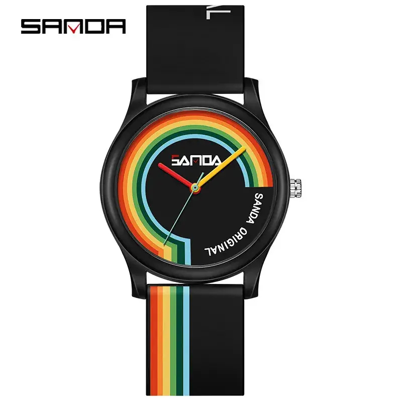 Sanda Minimalist Detachable Electronic Watch White Silicone Strap - Image 3