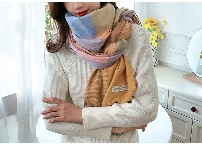 New Thickened Plaid Cashmere Scarf for Women — feature 14