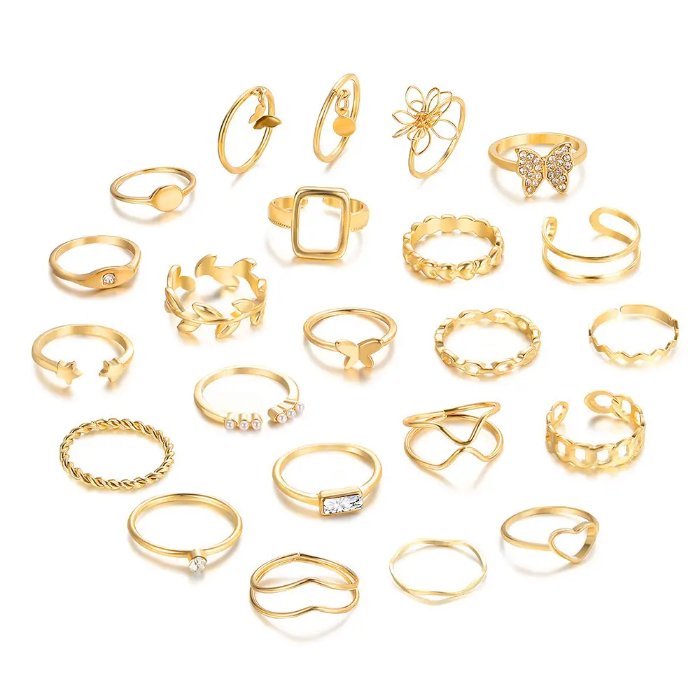 23-Piece Geometric Metal Rings Set for Women - Image 3