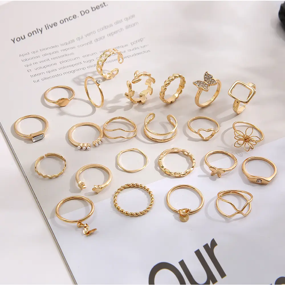 23-Piece Geometric Metal Rings Set for Women - Image 5