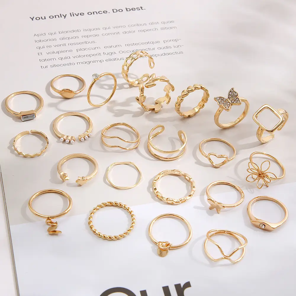 23-Piece Geometric Metal Rings Set for Women - Image 6