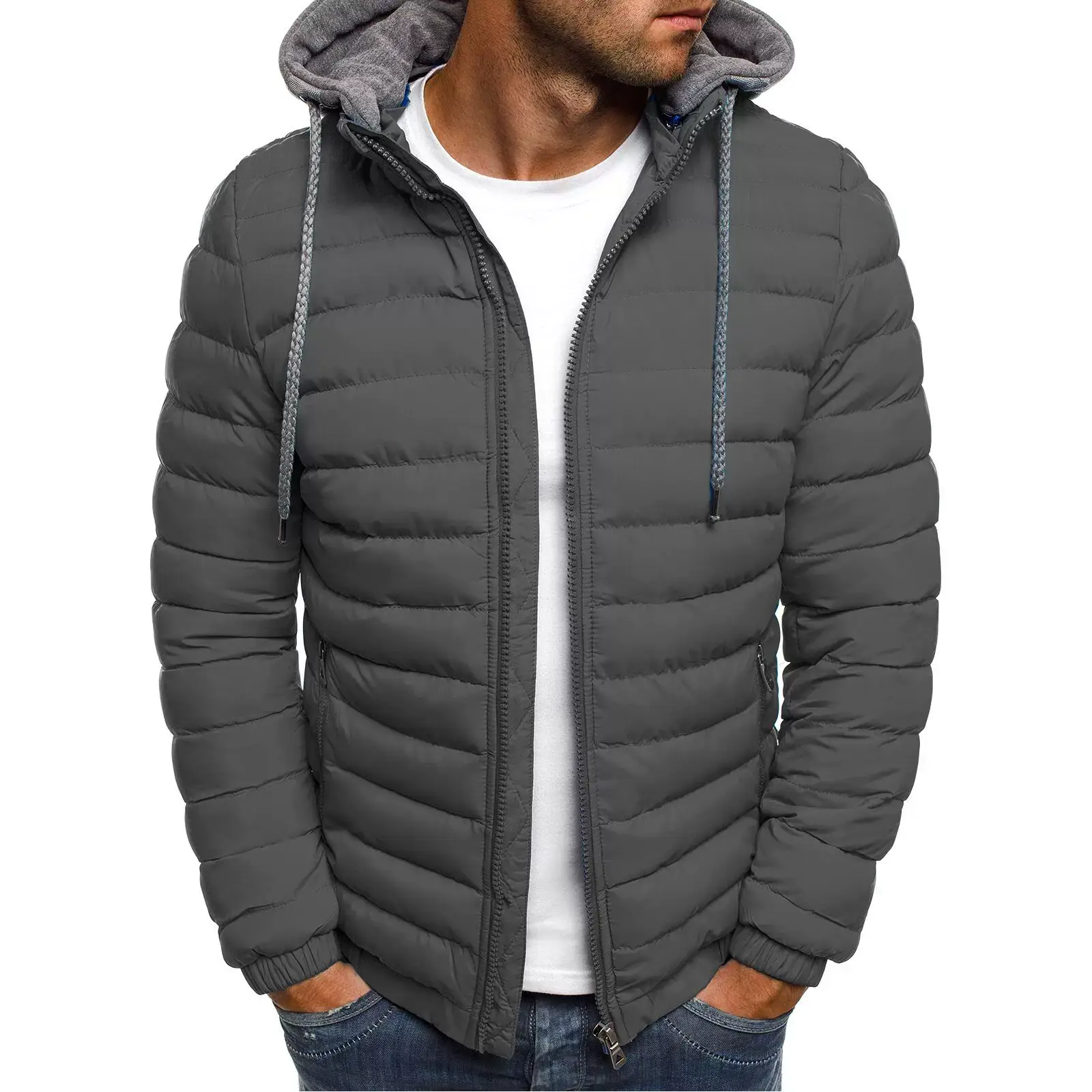 Men's Teal Hooded Puffer Coat Winter Warmth — feature 7
