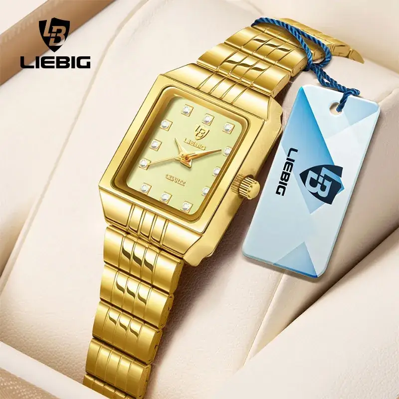 Gold Men's Quartz Watch with Diamond-Encrusted Case - Image 5