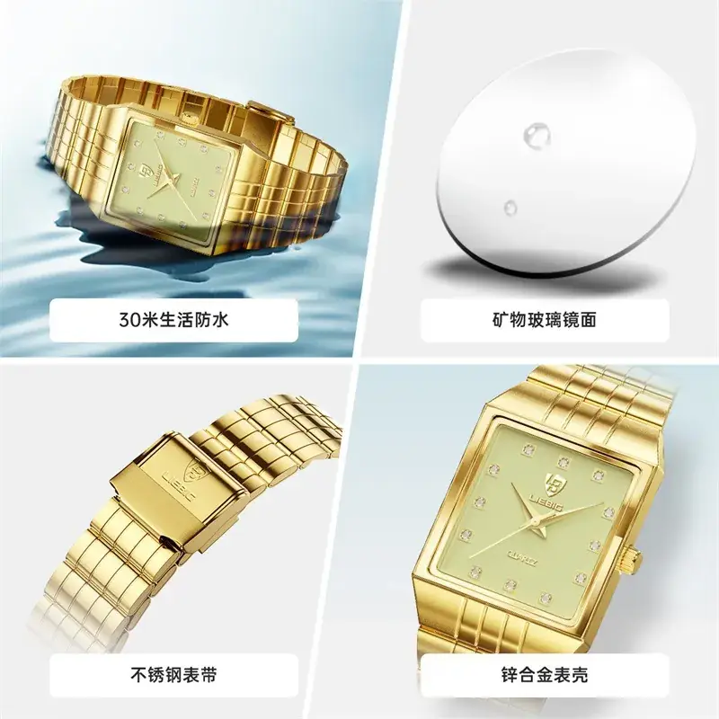 Gold Men's Quartz Watch with Diamond-Encrusted Case - Image 8