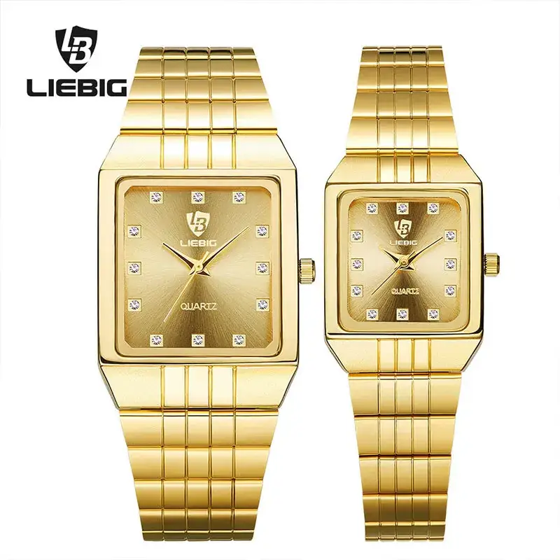 Gold Men's Quartz Watch with Diamond-Encrusted Case - Image 9