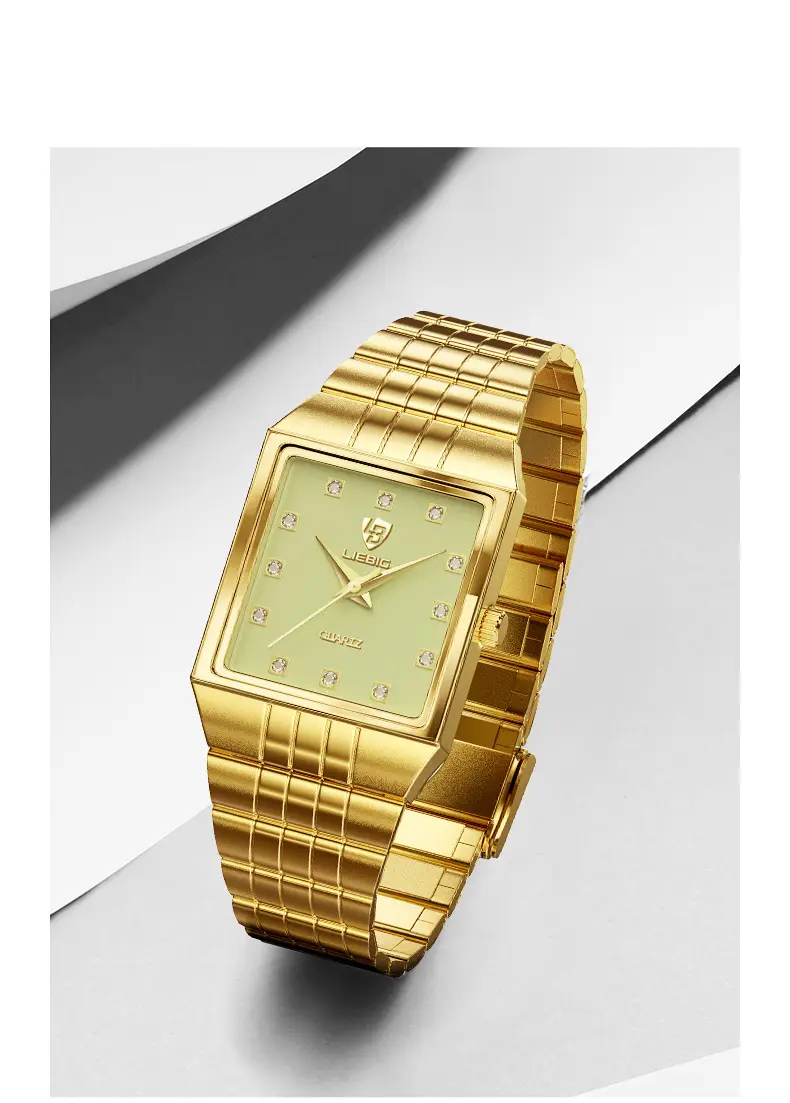 Gold Men's Quartz Watch with Diamond-Encrusted Case — feature 10