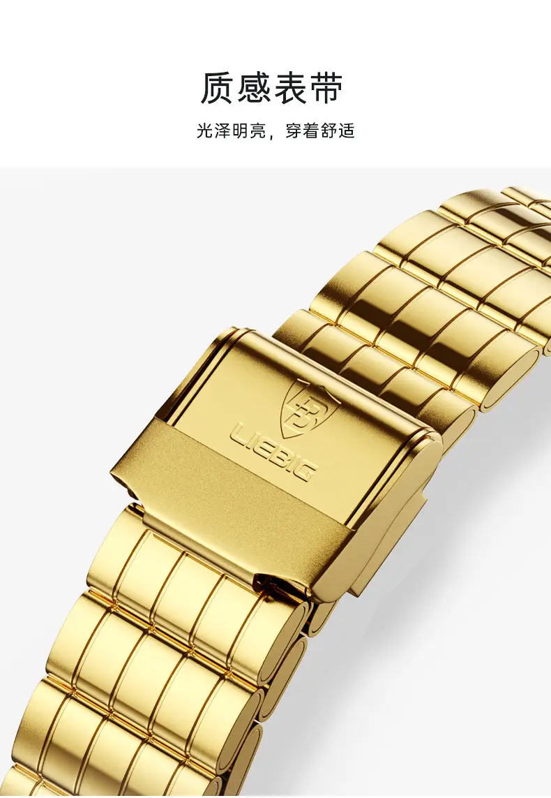 Gold Men's Quartz Watch with Diamond-Encrusted Case — feature 13