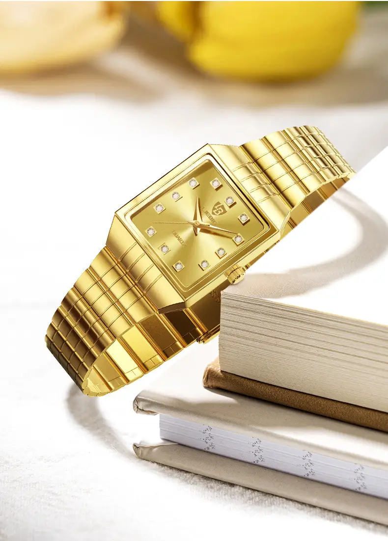 Gold Men's Quartz Watch with Diamond-Encrusted Case — feature 18