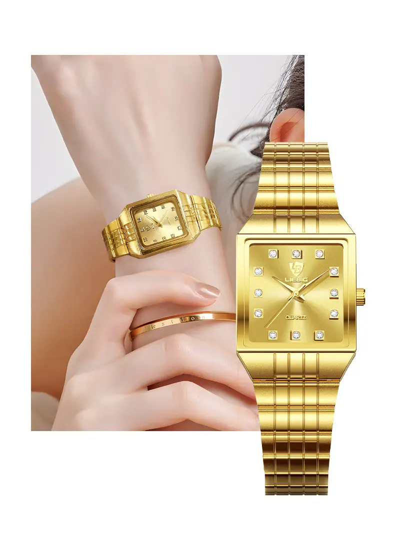 Gold Men's Quartz Watch with Diamond-Encrusted Case — feature 19