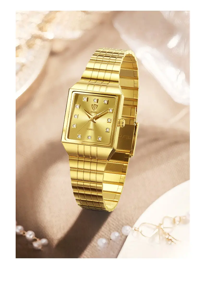 Gold Men's Quartz Watch with Diamond-Encrusted Case — feature 28