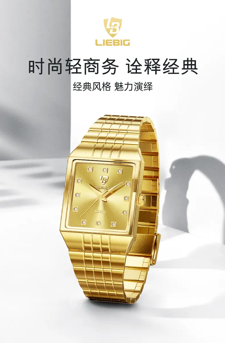 Gold Men's Quartz Watch with Diamond-Encrusted Case — feature 3