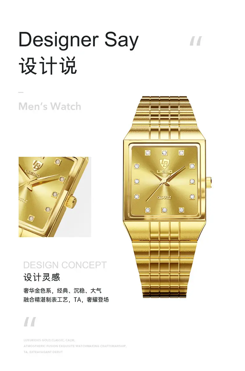 Gold Men's Quartz Watch with Diamond-Encrusted Case — feature 4
