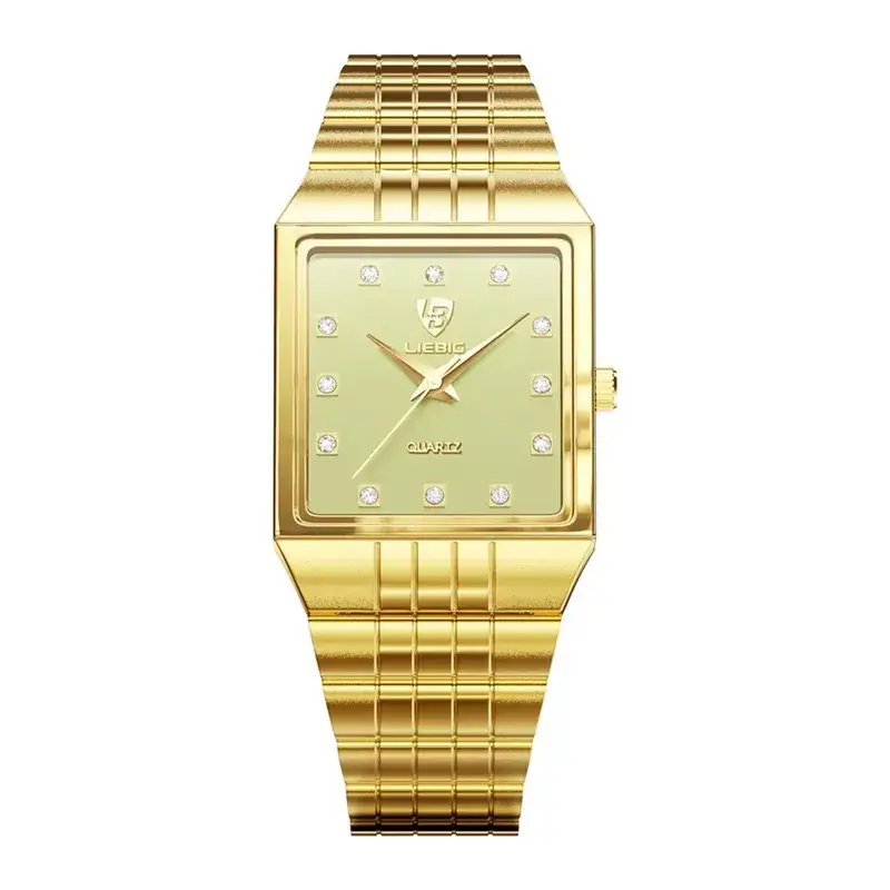 Gold Men's Quartz Watch with Diamond-Encrusted Case - Image 4