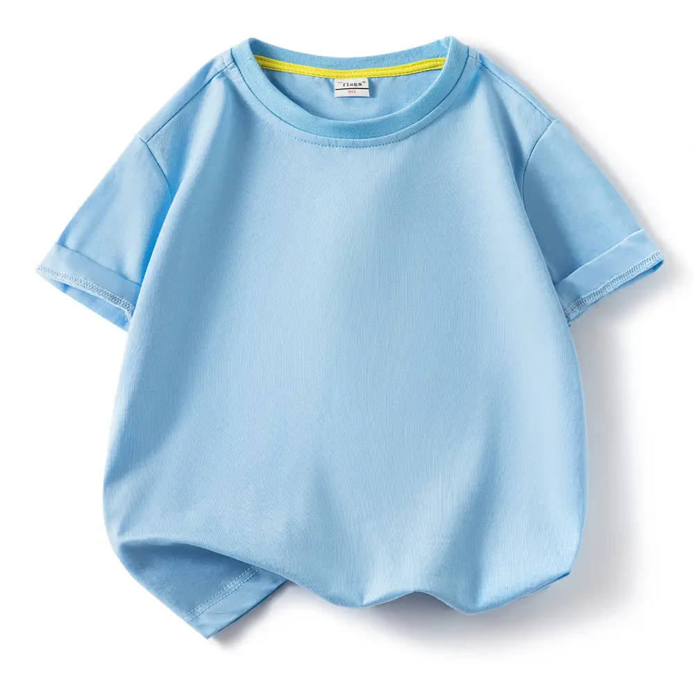 Children's Light Blue Cotton T-Shirt Summer Short Sleeve - Image 13