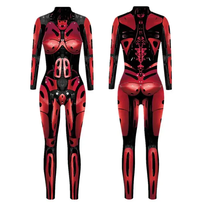 Cyberpunk 3D Printed Red Black Tights Cosplay Suit - Image 5