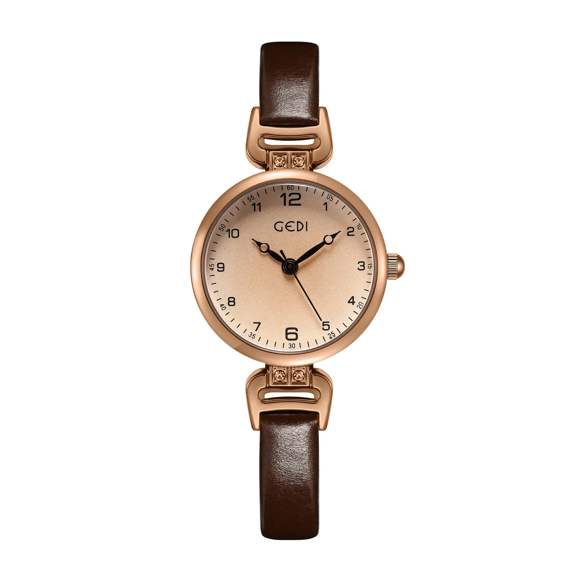 Gold Retro Women's Quartz Watch with Brown Leather Band