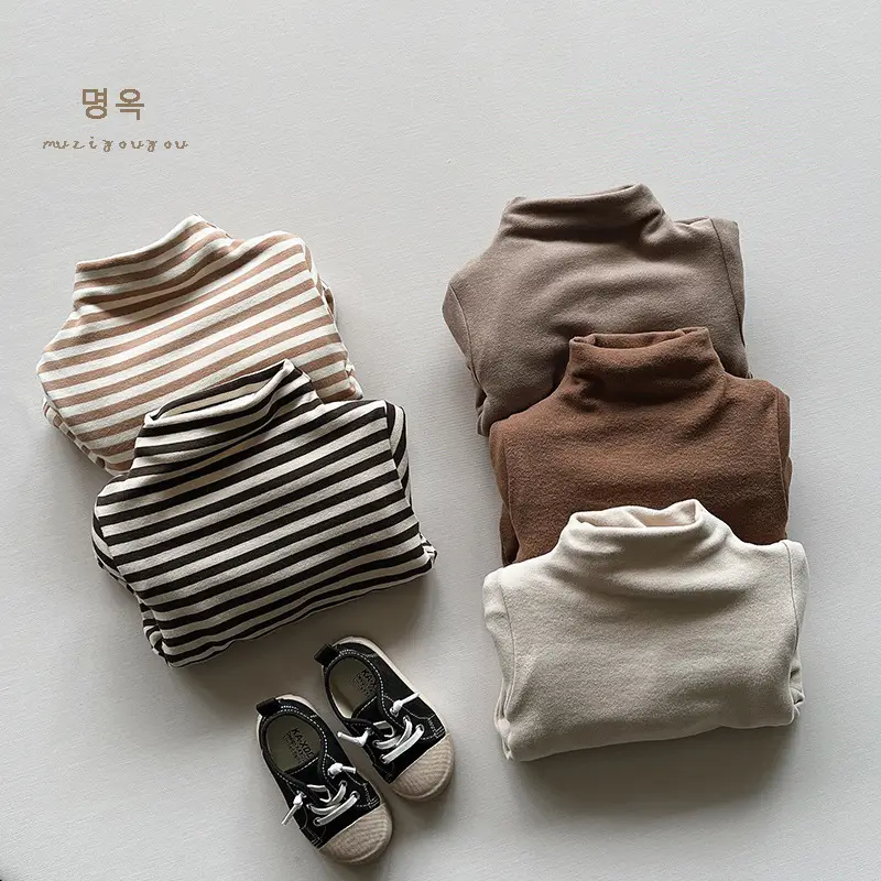 Winter Fleece Striped Coat for Boys Girls Korean Half-high Neck Warm - Image 8